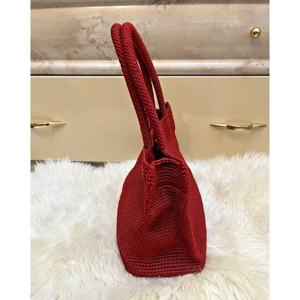 VINTAGE BOHO INDIE RUSTIC COTTAGE CORE THE SAK RED CROCHET HAND BAG TOTE PURSE - Picture 5 of 10